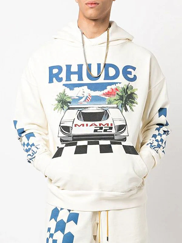 Rhude Miami Startline Hoodie White