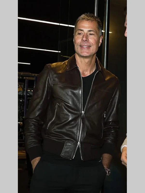 Rob Pelinka Leather Bomber Jacket Black