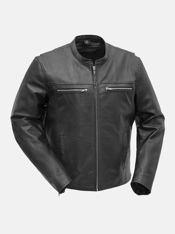 Rocky Mens Black Motorcycle Leather Jacket Front