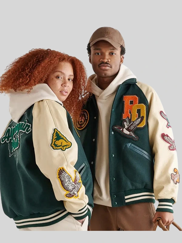 Roots Outdoor 24 Green Varsity Bomber Jacket