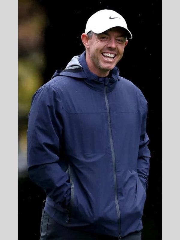 Rory McIlroy Amgen Irish Open 2025 Rain Blue Jacket