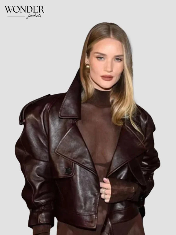 Rosie Huntington Whiteley PFW Brown Jacket