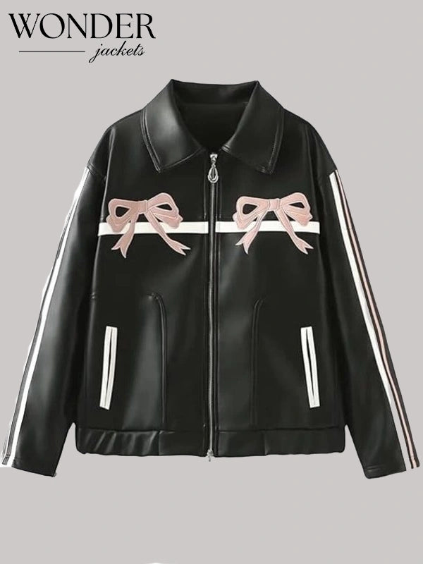 Roxanne Perez WWE NXT 2025 Carla Gonzalez Pink Bows Black Leather Jacket