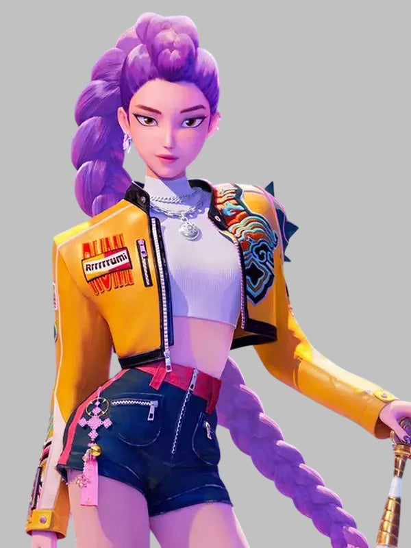 Rumi KPop Demon Hunters Yellow Leather Moto Jacket