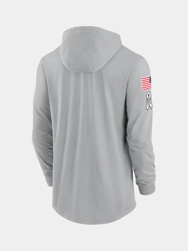 Salute to Service Minnesota Vikings Long Sleeve Hooded T-Grey Shirt