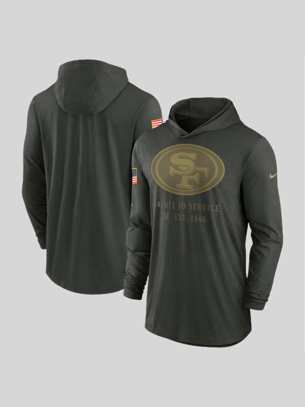 San Francisco 49ers 2025 Salute to Service Hooded Long Sleeve T-shirt 