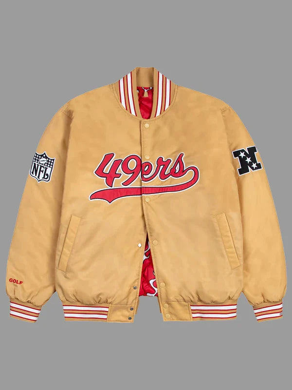 San Francisco 49ers Golf Gold Satin Bomber Jacket