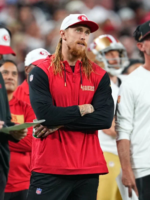 San Francisco 49ers Red and Black Sideline Pre-Game Half-Zip Hoodie Jacket