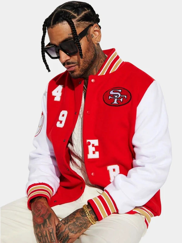 San Francisco 49ers Red and White Varsity Jacket