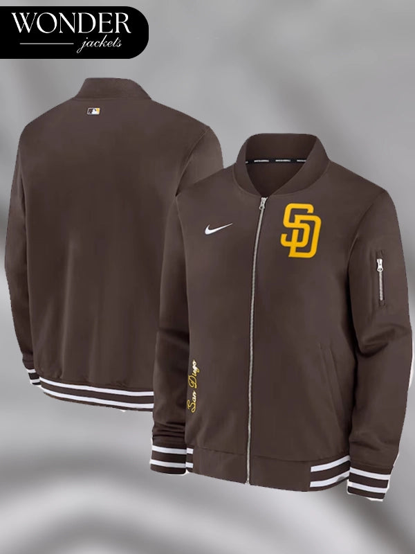  San Diego Padres Brown Authentic Collection Full-Zip Bomber Jacket