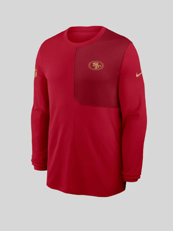San Francisco 49ers Sideline Coach Mens Nike Dri-FIT NFL Long-Sleeve Top Red