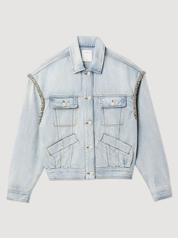 Sandro Blue Denim Jacket with Rhinestones