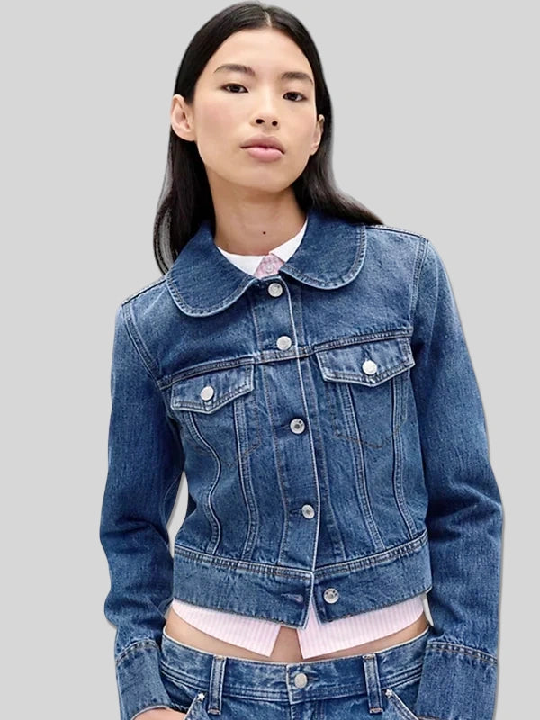 Sandy Liang x Gap Vegan Fur Crop Blue Denim Jacket