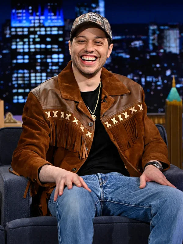 Saturday Night Show Pete Davidson Fringe Suede Jacket Brown