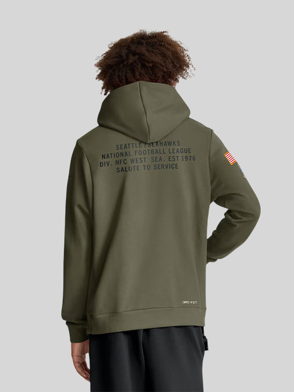 Seattle Seahawks Nike 2025 Salute to Service Sideline Standard Issue Dri FIT Hoodie Olive