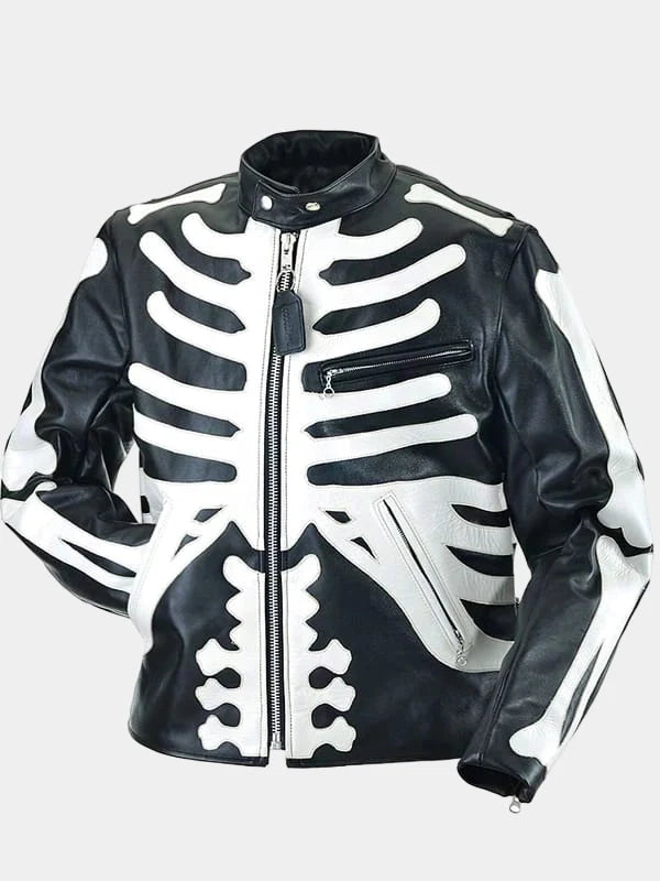 Skeleton Bones Biker Leather Jacket