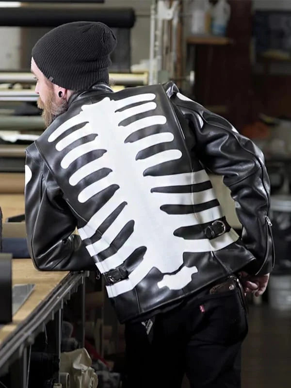 Skeleton Bones Leather Biker Jacket