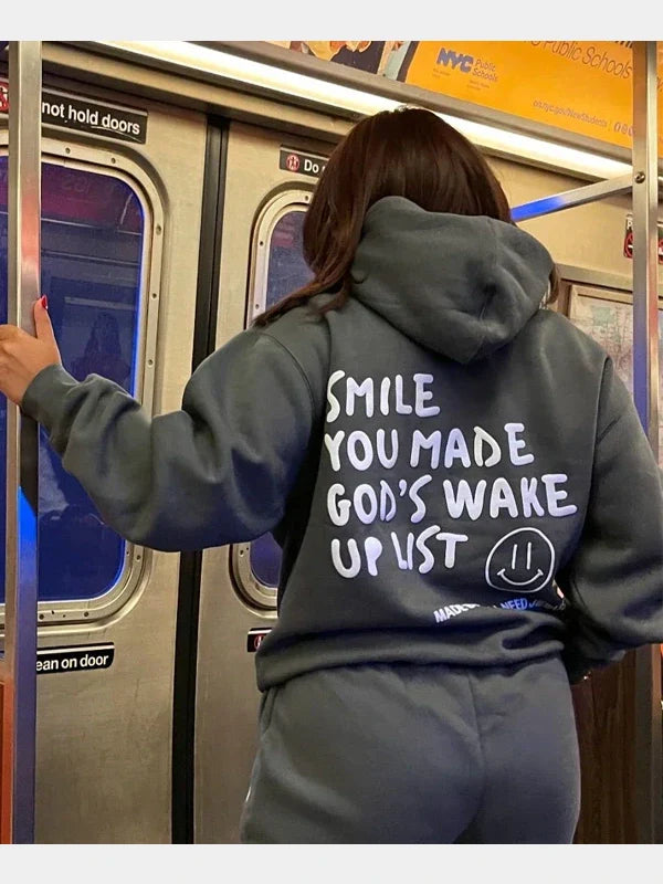 Smile You Made Gods Wake Up List Pullover Hoodie Grey