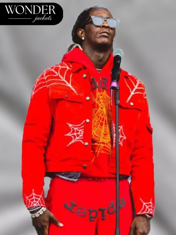 Spider X Worldwide Young Thug Spider Denim Jacket Red