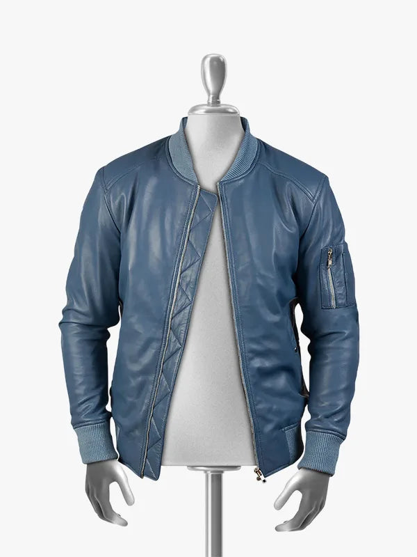 Struan Men’s Blue Bomber Leather Jacket
