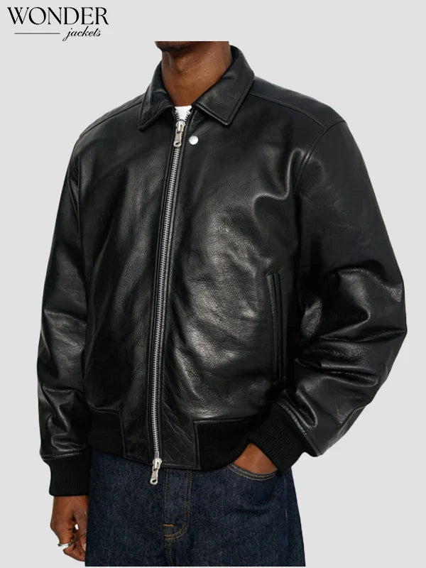 Stussy Flight Leather Jacket Black