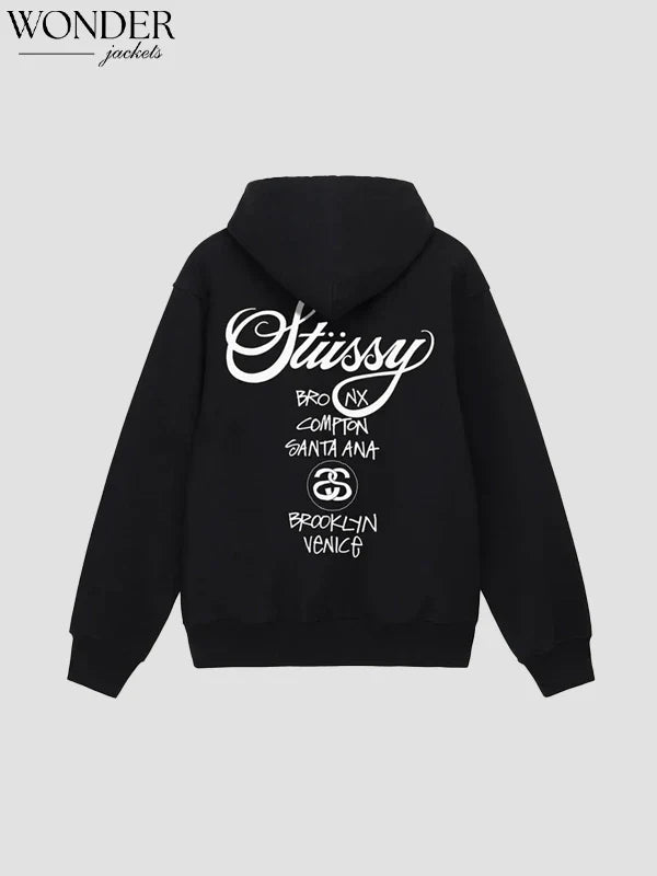 Stussy World Tour Black Pullover Hoodie