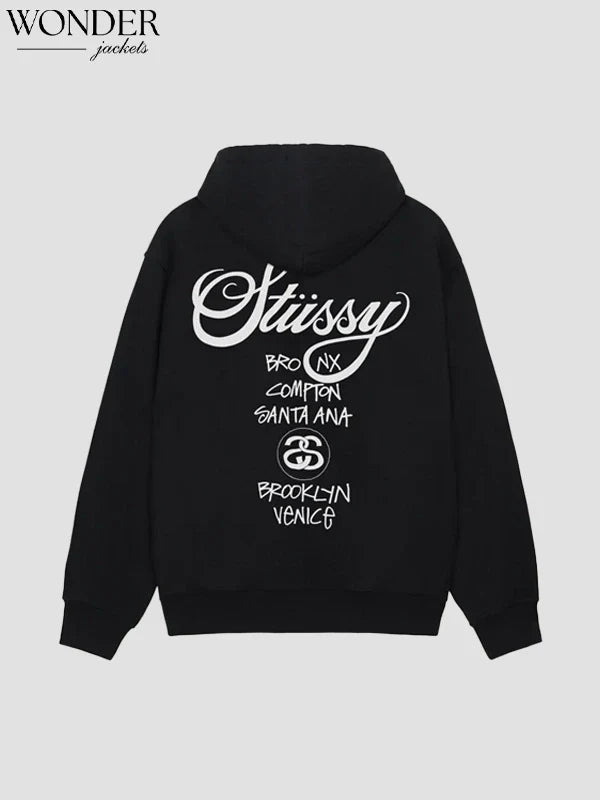 Stussy World Tour Black Zip-Up Hoodie