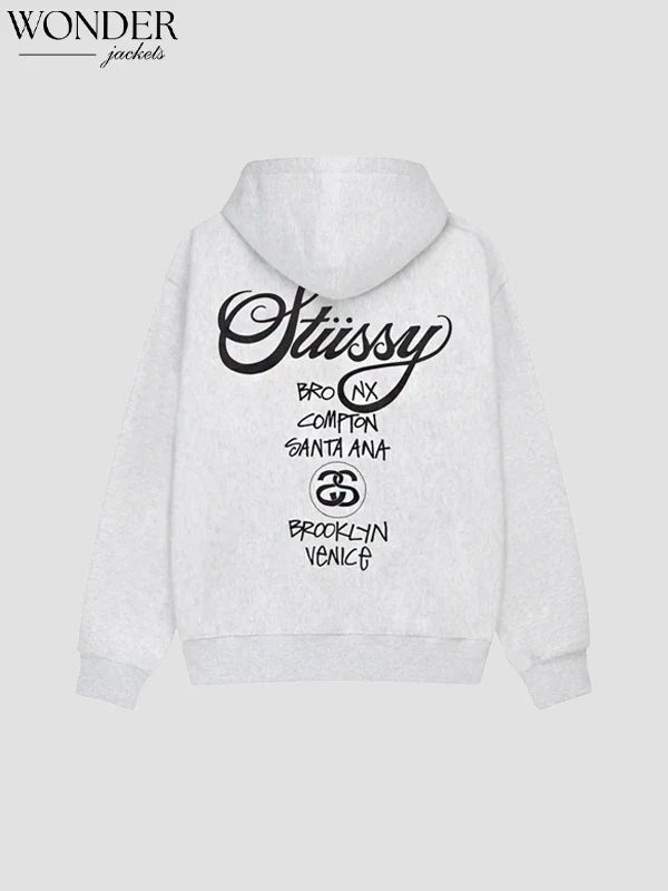 Stussy World Tour White Zip-Up Hoodie