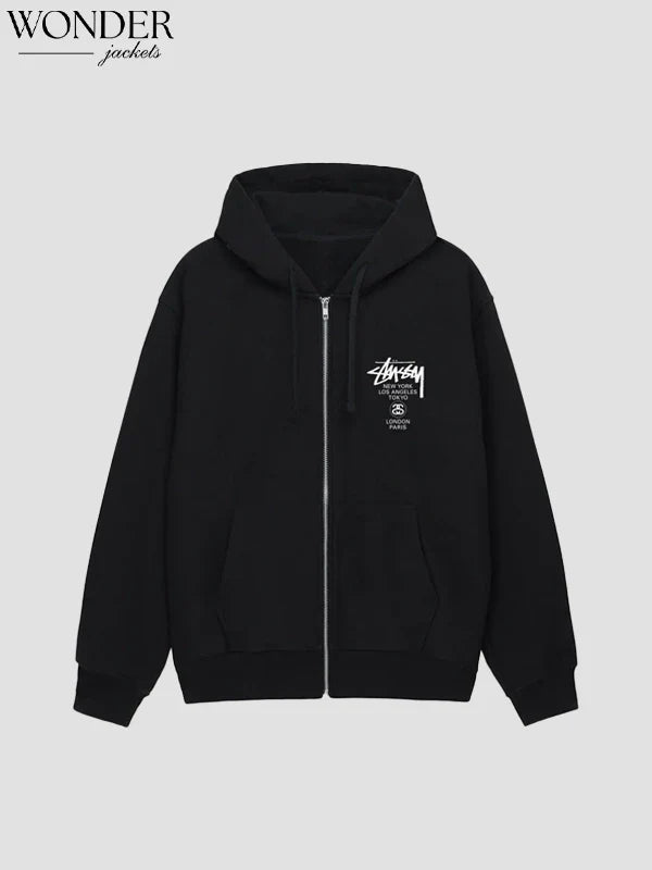 Stussy World Tour Zip Hoodie Black