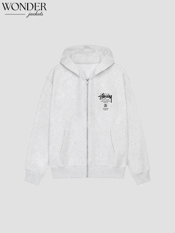 Stussy World Tour Zip Hoodie WhiteStussy World Tour Zip Hoodie White