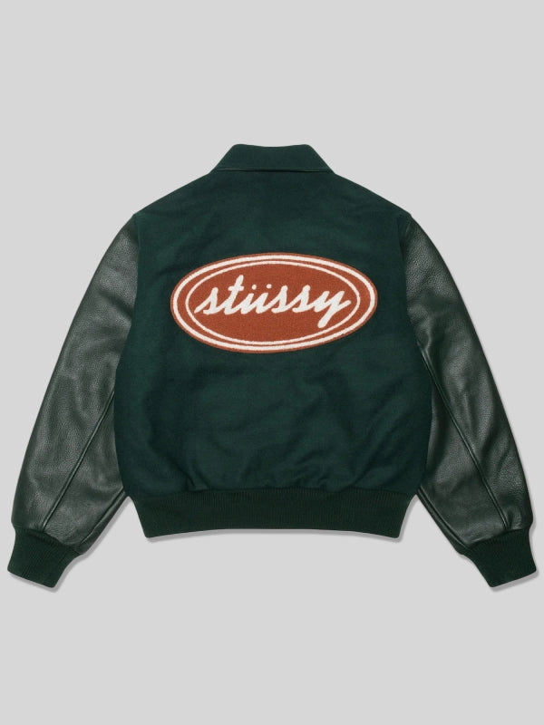 Stussy Script Oval Green Varsity Jacket