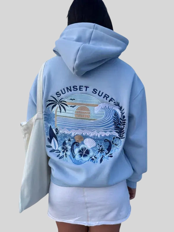 Sunset Surf Blue Hibiscus Hoodie