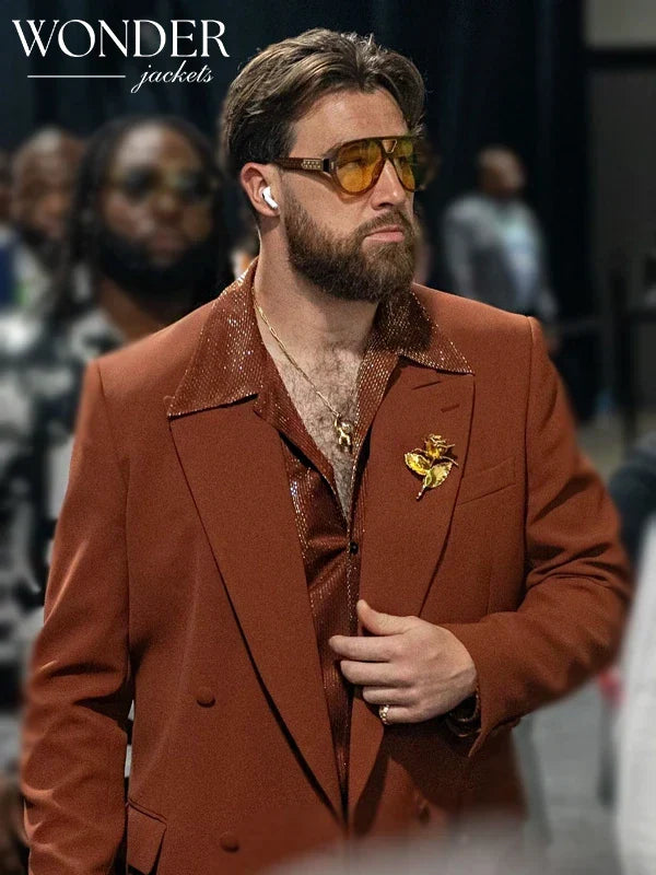 Super Bowl LIX Arrival Travis Kelce Suit