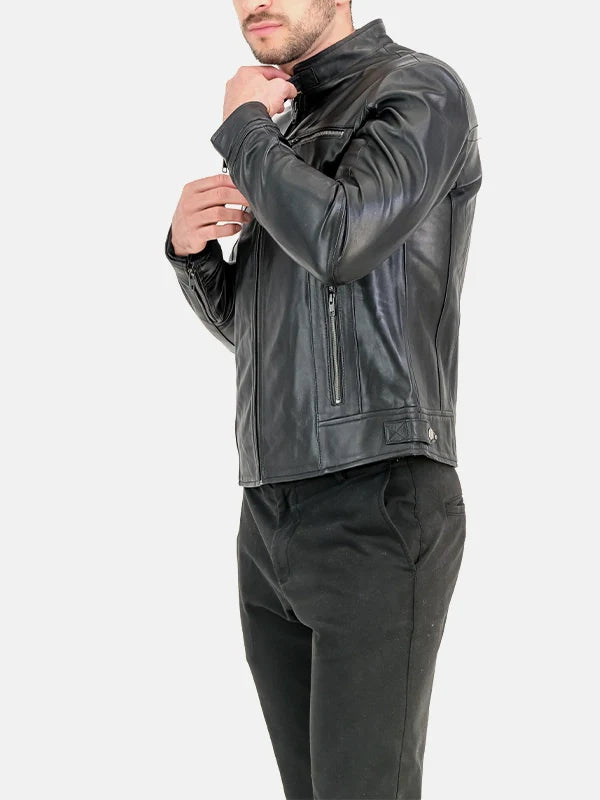 Supreme Black Leather Cafe Jacket Mens