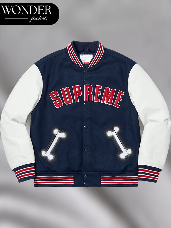 Supreme Bone Navy Varsity Jacket