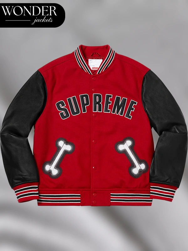 Supreme Bone Varsity Jacket Red