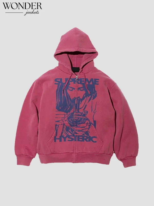 Supreme Hysteric Glamour Thermal Lined Zip Up Red Hooded Sweatshirt