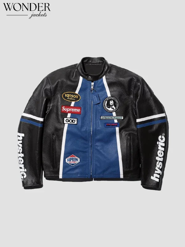 Supreme Hysteric Vanson Leather Black and Blue Jacket