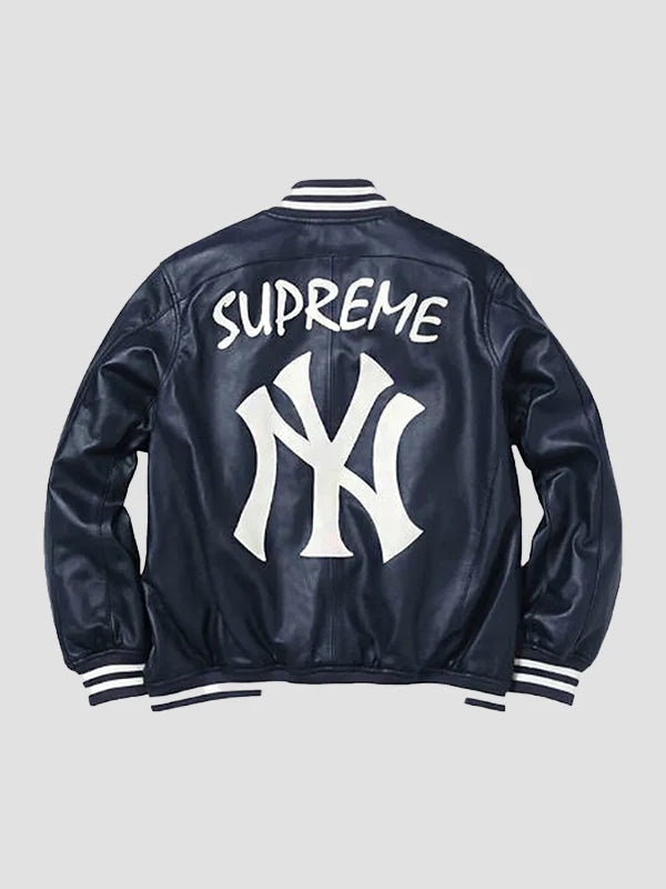 Supreme NY Yankees Blue Leather Varsity Jacket