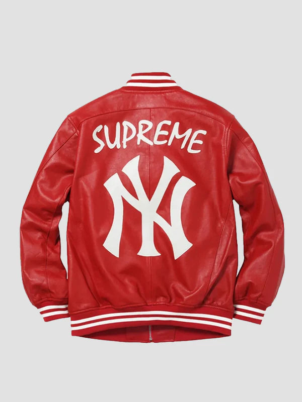 Supreme NY Yankees Red Leather Varsity Jacket