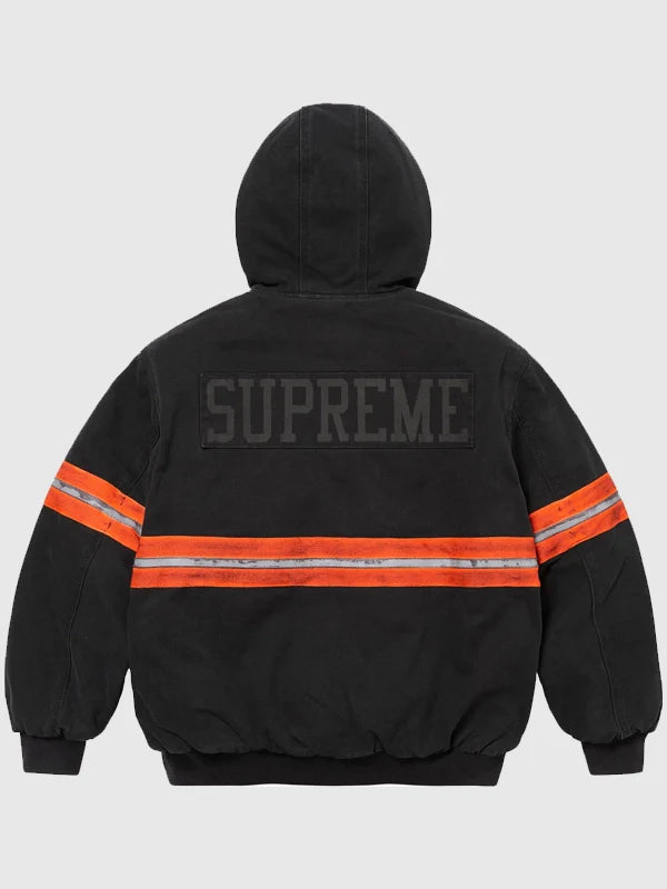 Supreme Reflective Stripe Black Hooded Work Jacket