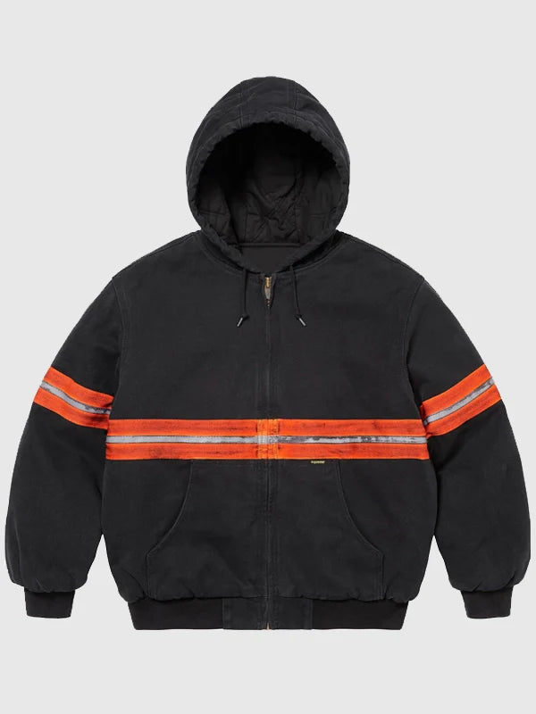 Supreme Reflective Stripe Hooded Work Jacket Black