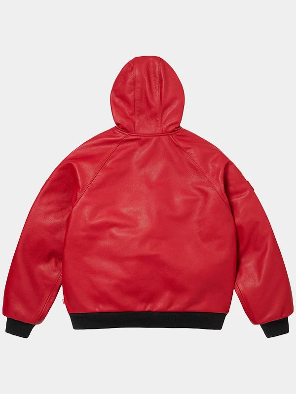 Supreme Vanson Leather Hooded Work Red Bomber Jacket