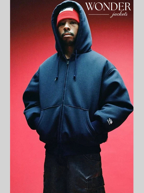 Supreme X The North Face Blue Down Filled Zip Up Hooded Sweatshirt