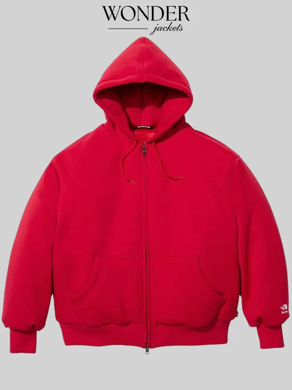 Supreme X The North Face Down Filled Zip Up Hooded Sweatshirt Red