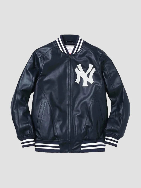 Supreme Yankees Leather Varsity Jacket Blue