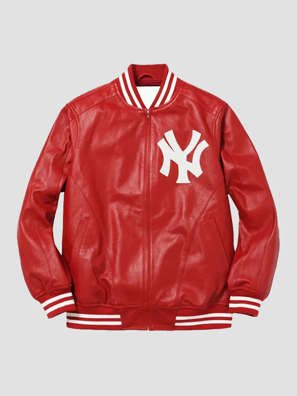 Supreme Yankees Leather Varsity Jacket Red