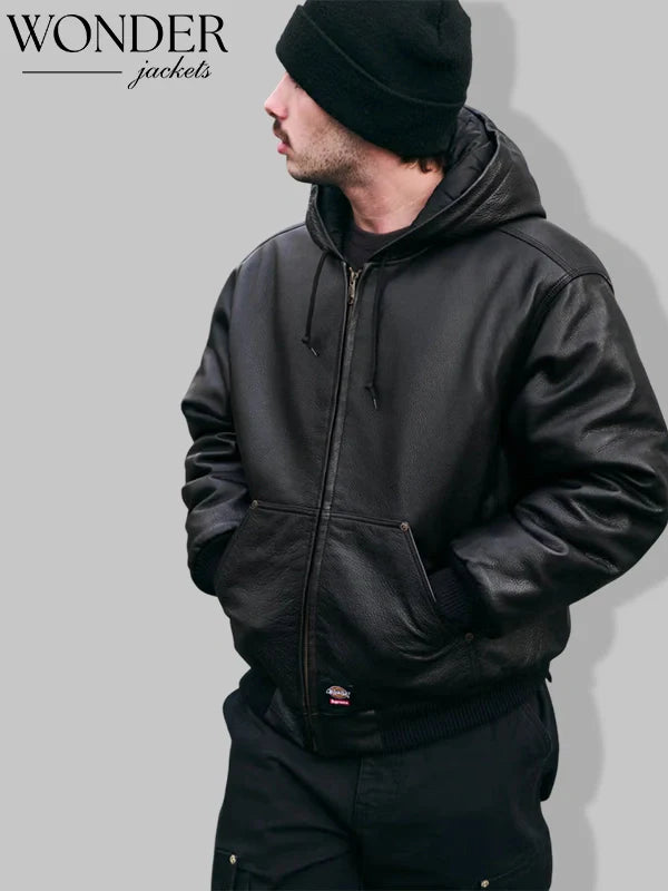 Supreme x Dickies Hooded Leather Jacket Black