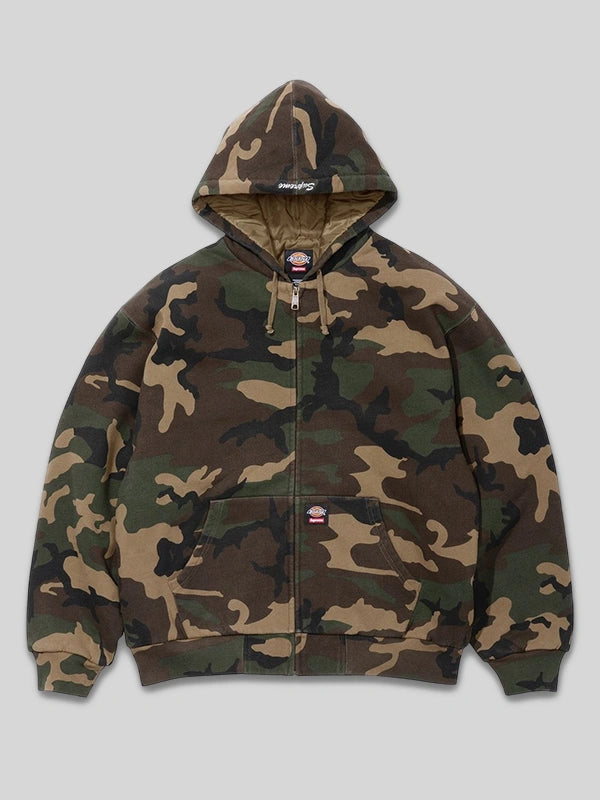 Supreme x Dickies Quilted Lined Zip-Up Hooded Sweatshirt Camo