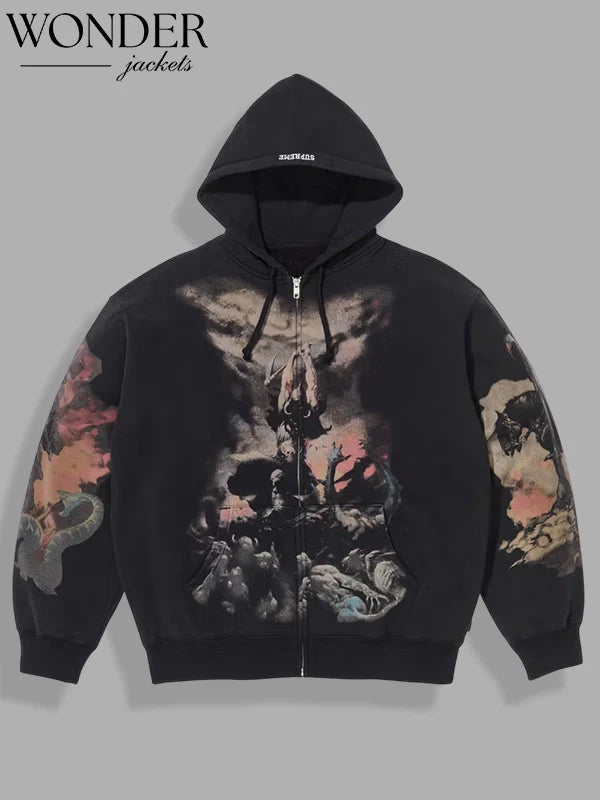 Supreme x Frazetta Black Zip Up Hooded Sweatshirt